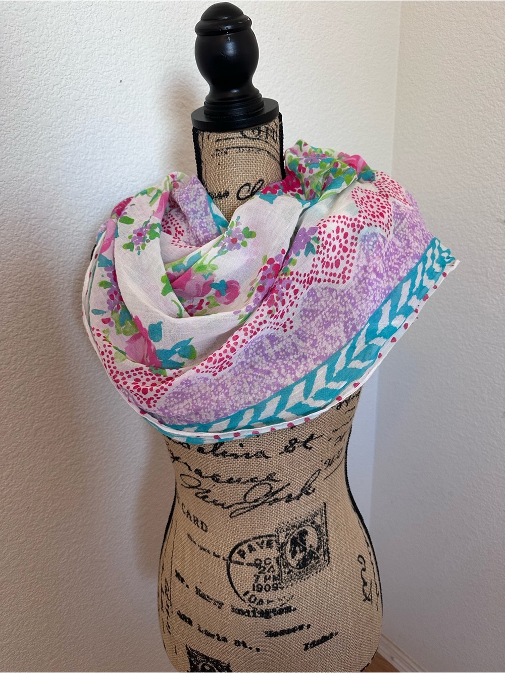 Floral Multicolor Lightweight Womens Scarf - Pink, Purple & Teal